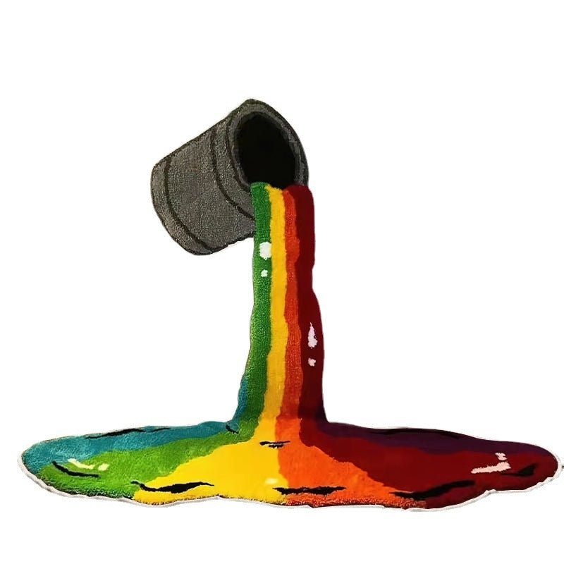 3D Rainbow Paint Bucket Tapestry Carpet - Creative Non-Slip Floor Mat for Living Room, Bedroom, and Home Decoration - DormVibes