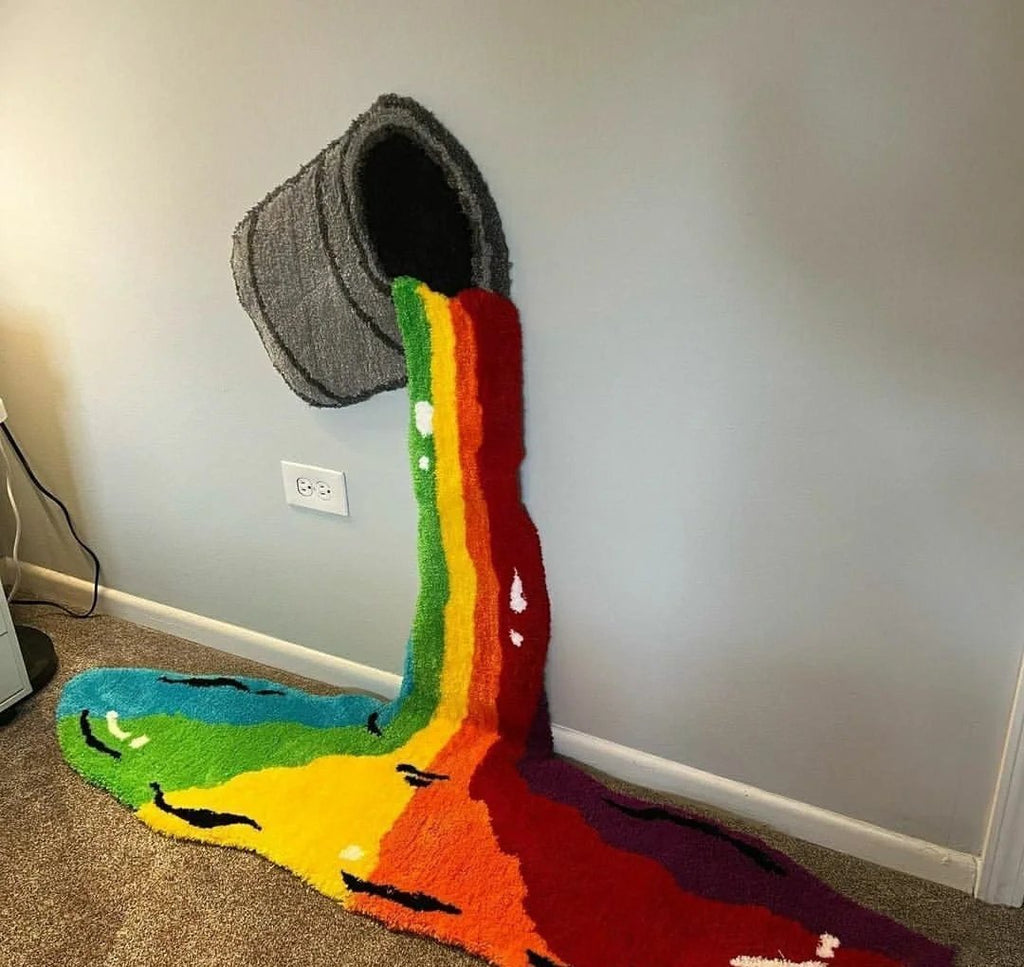 3D Rainbow Paint Bucket Tapestry Carpet - Creative Non-Slip Floor Mat for Living Room, Bedroom, and Home Decoration - DormVibes