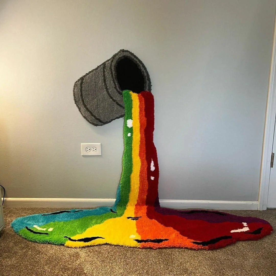 3D Rainbow Paint Bucket Tapestry Carpet - Creative Non-Slip Floor