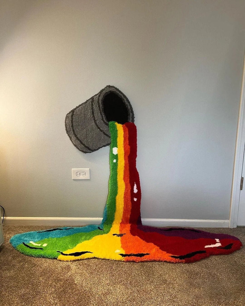 3D Rainbow Paint Bucket Tapestry Carpet - Creative Non-Slip Floor Mat for Living Room, Bedroom, and Home Decoration - DormVibes