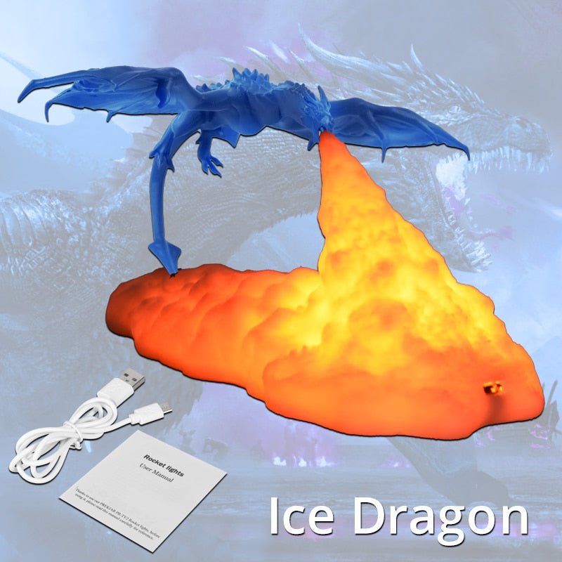 3D Room Decor Print LED Fire & Ice Dragon Lamps – Home Desktop Rechargeable Lamp, Unique Gift for Children and Family, Fantasy Home Decor - DormVibes