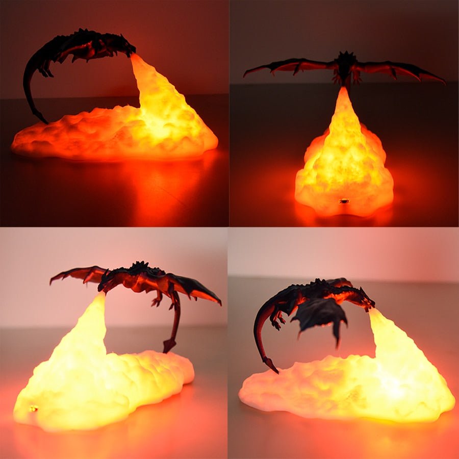 3D Room Decor Print LED Fire & Ice Dragon Lamps – Home Desktop Rechargeable Lamp, Unique Gift for Children and Family, Fantasy Home Decor - DormVibes