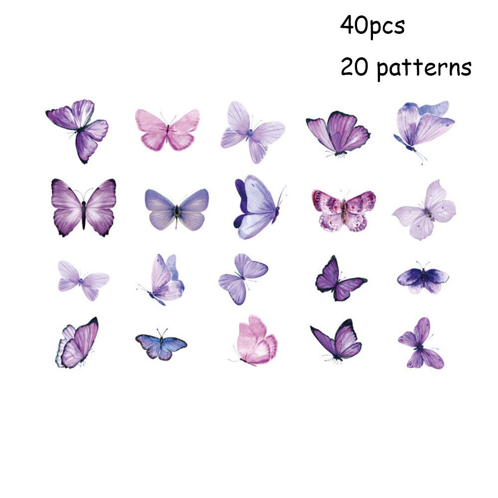 40pcs Butterfly Stickers Decorative Vintage Stickers For Kids Kawaii PET Pegatinas  Scrapbooking Autocollant Stickers Aesthetic