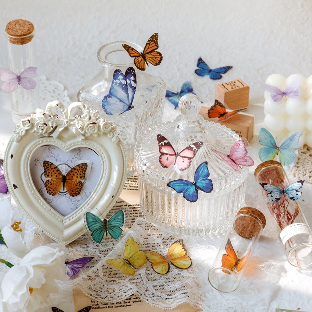 40-Piece Colorful Retro Butterfly Stickers Set – Kid's Scrapbook Art Decals, Girl's Bedroom, Living Room, Home DIY Decoration, Craft Supplies - DormVibes