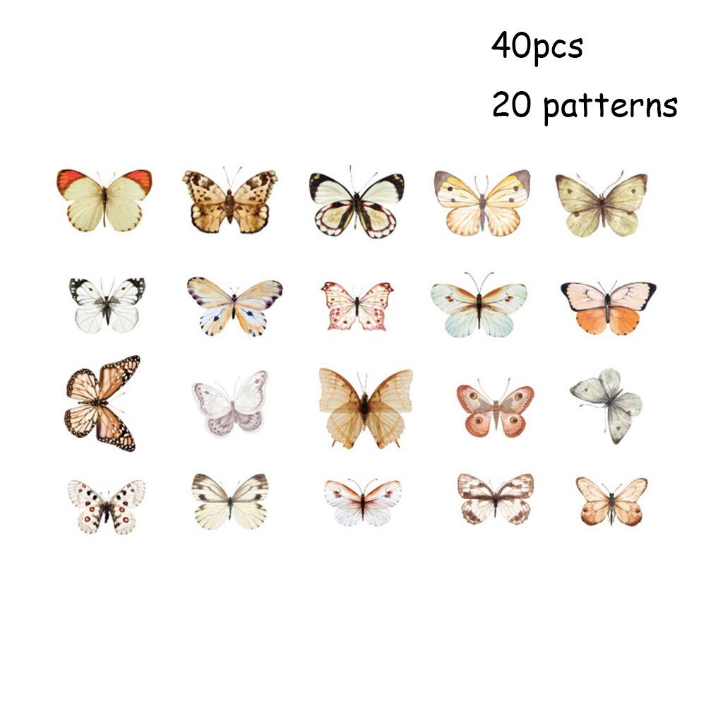 40-Piece Colorful Retro Butterfly Stickers Set – Kid's Scrapbook Art Decals, Girl's Bedroom, Living Room, Home DIY Decoration, Craft Supplies - DormVibes