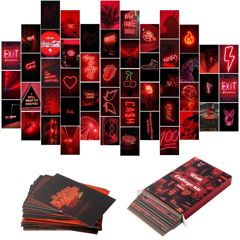 50-Piece Red Neon Aesthetic Wall Collage Kit – Neon Red Photos Collections, Room and Bedroom Decoration, Ideal for Girls, Teens, Women - DormVibes
