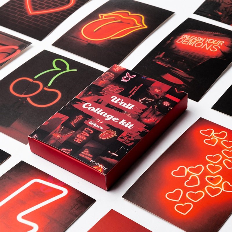 50-Piece Red Neon Aesthetic Wall Collage Kit – Neon Red Photos Collections, Room and Bedroom Decoration, Ideal for Girls, Teens, Women - DormVibes
