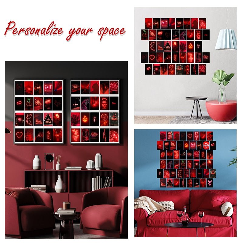 50-Piece Red Neon Aesthetic Wall Collage Kit – Neon Red Photos Collections, Room and Bedroom Decoration, Ideal for Girls, Teens, Women - DormVibes