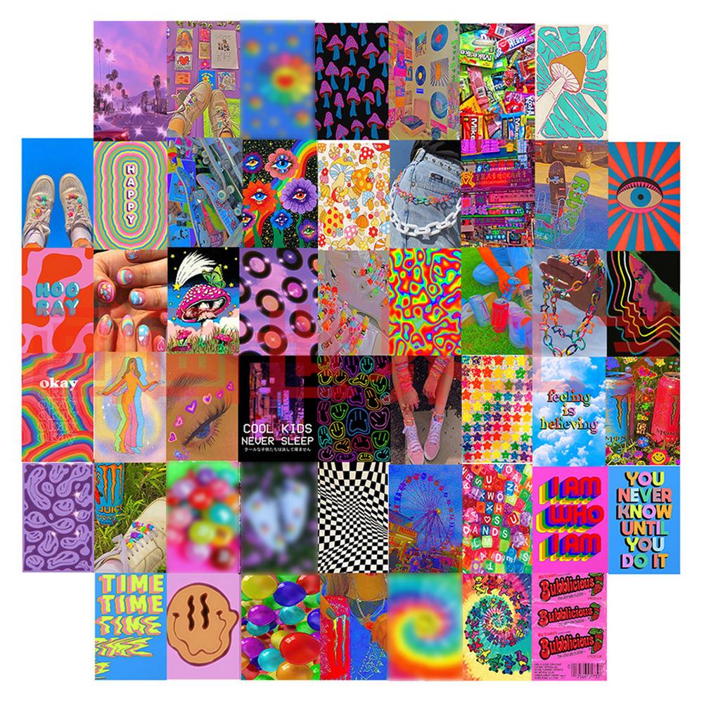 50PCS Trippy Tie-Dye Colorful Wall Art Collage Kit - Indie Modern Minimalist Style Aesthetic for Room Decoration - DormVibes