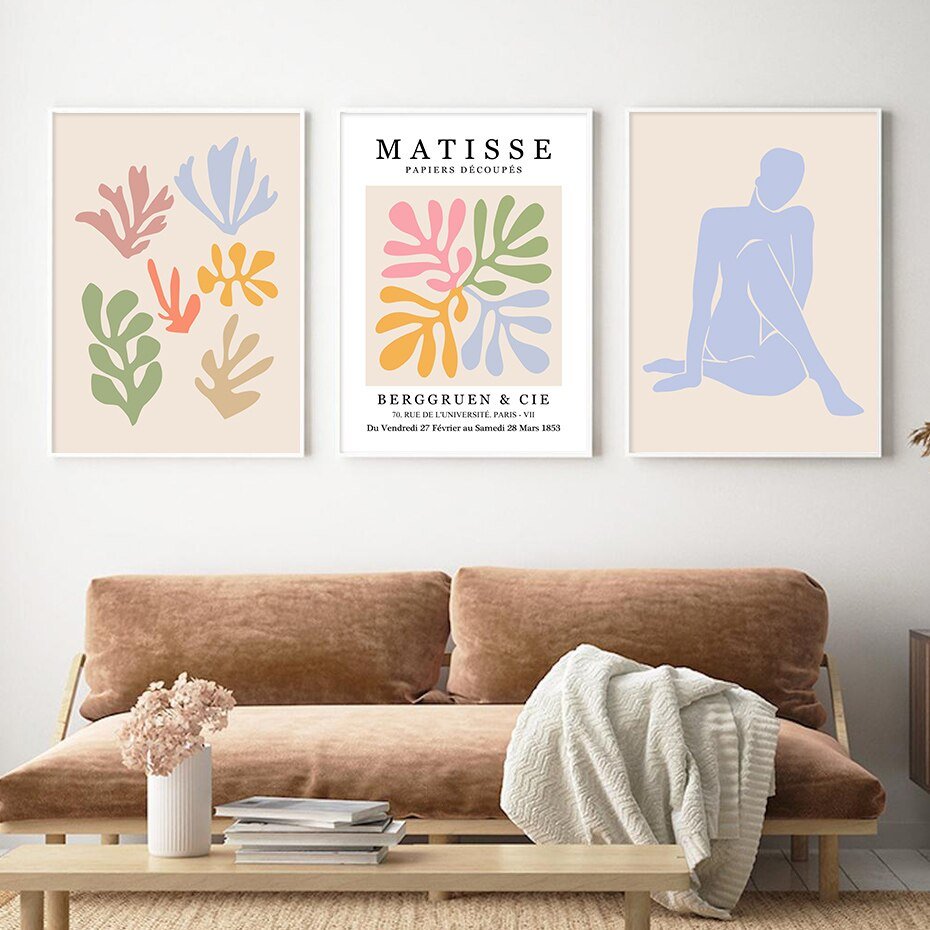 Abstract Beige Colorful Matisse Collection Canvas Wall Art - Modern Prints for Bedroom and Living Room Decor - DormVibes