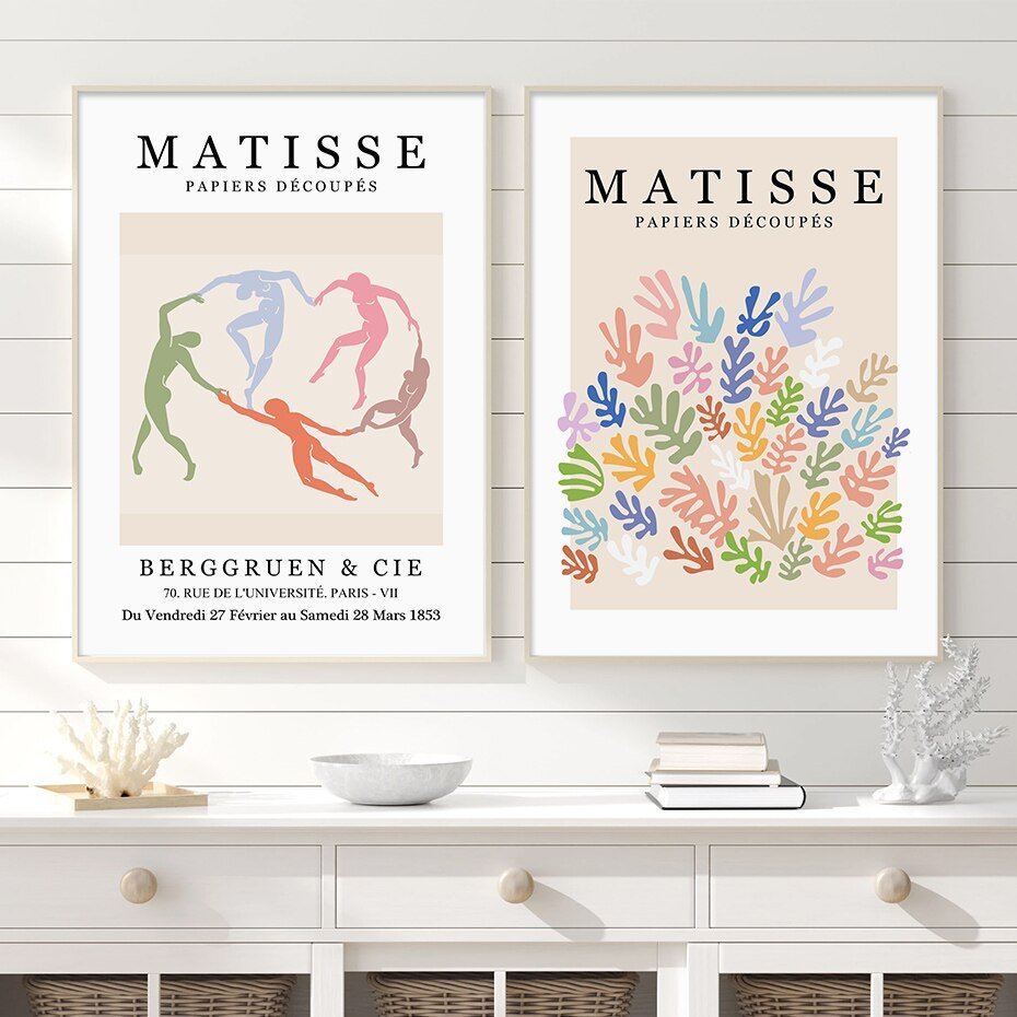 Abstract Beige Colorful Matisse Collection Canvas Wall Art - Modern Prints for Bedroom and Living Room Decor - DormVibes