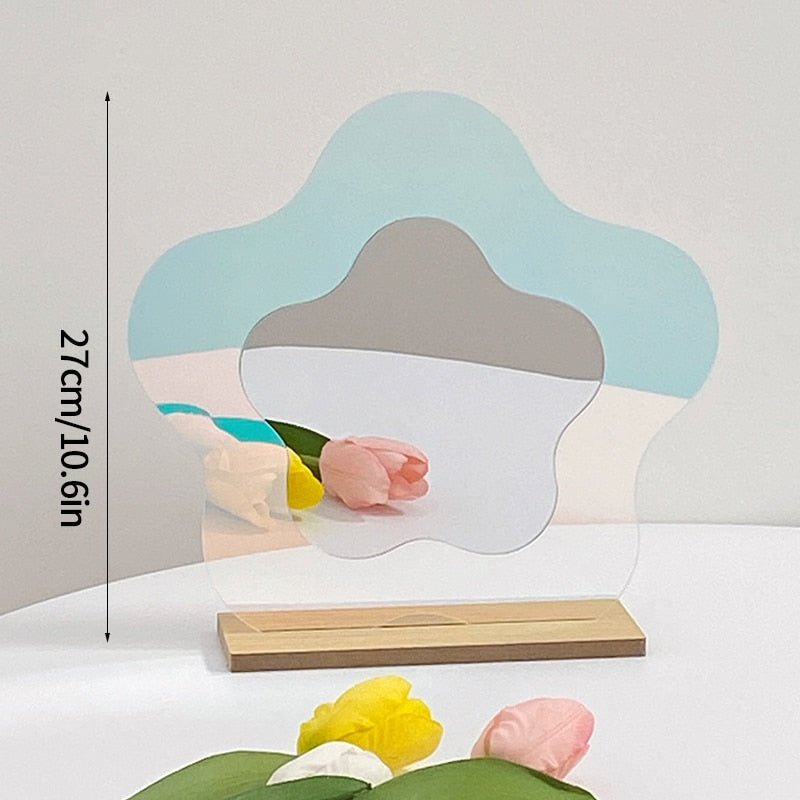 Acrylic Irregular Mirror: Nordic Style Makeup Mirror with Wooden Base - DormVibes