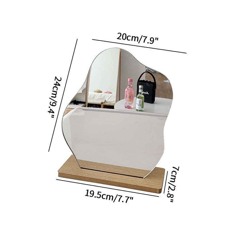 Acrylic Irregular Mirror: Nordic Style Makeup Mirror with Wooden Base - DormVibes