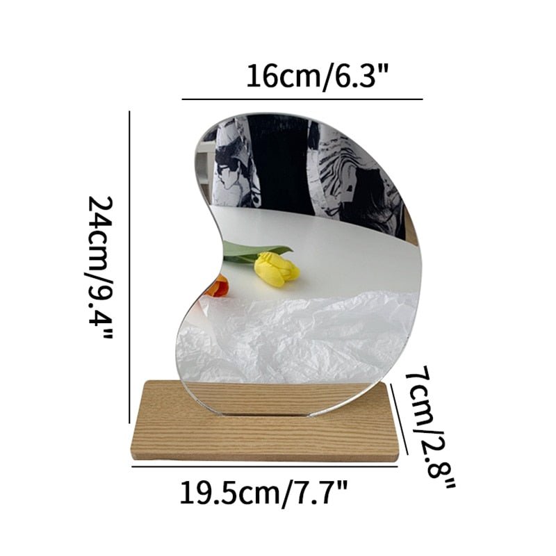 Acrylic Irregular Mirror: Nordic Style Makeup Mirror with Wooden Base - DormVibes