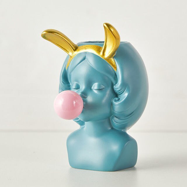 Adorable Bubble Gum Girl Figurine: Resin Flower Vase and Plant Pot for Home Decor - DormVibes