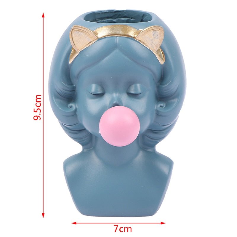 Adorable Bubble Gum Girl Figurine: Resin Flower Vase and Plant Pot for Home Decor - DormVibes