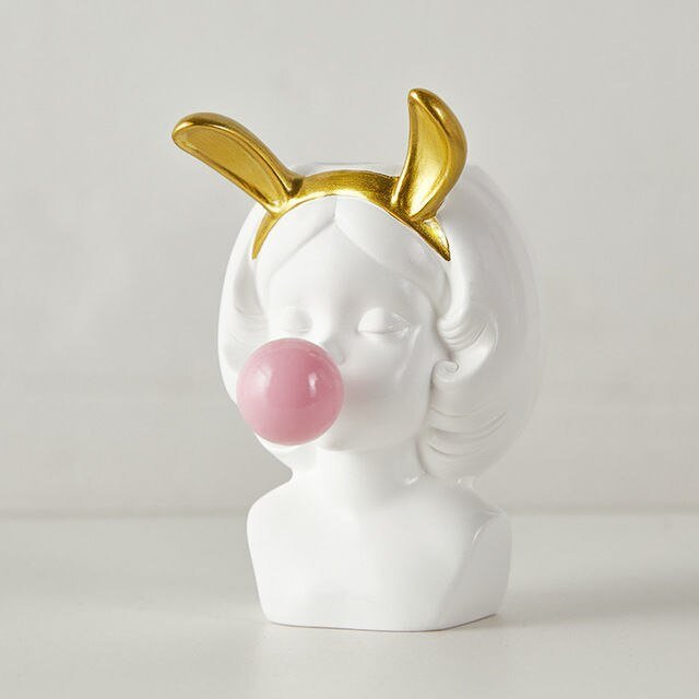 Adorable Bubble Gum Girl Figurine: Resin Flower Vase and Plant Pot for Home Decor - DormVibes