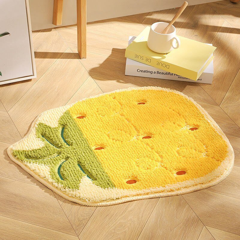 Adorable Fruit-Shaped Bathroom Bedroom Mats: Tufted, Anti-Slip Floor Carpets in 9 Colors for Bedside, Doorway, and Toilet Use - DormVibes