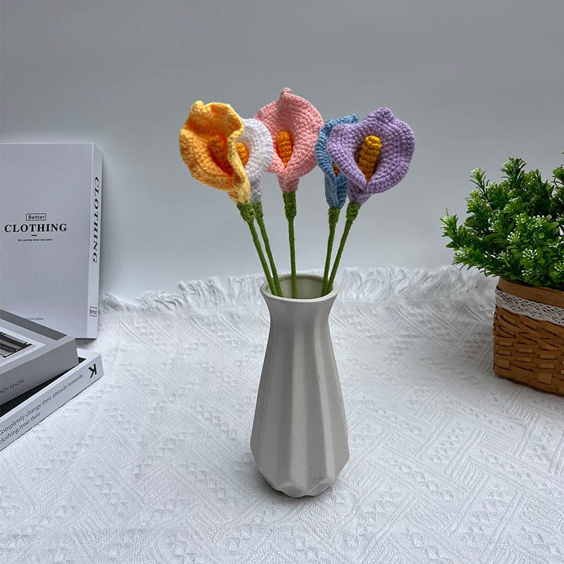 calla lily artificial flower Aesthetic Crochet Calla Lily Fake Bouquet Purple / 1pcs(without vase)