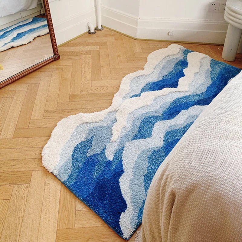 Aesthetic Tufted Ocean Wave Bedroom Rug: Serene & Soft - DormVibes