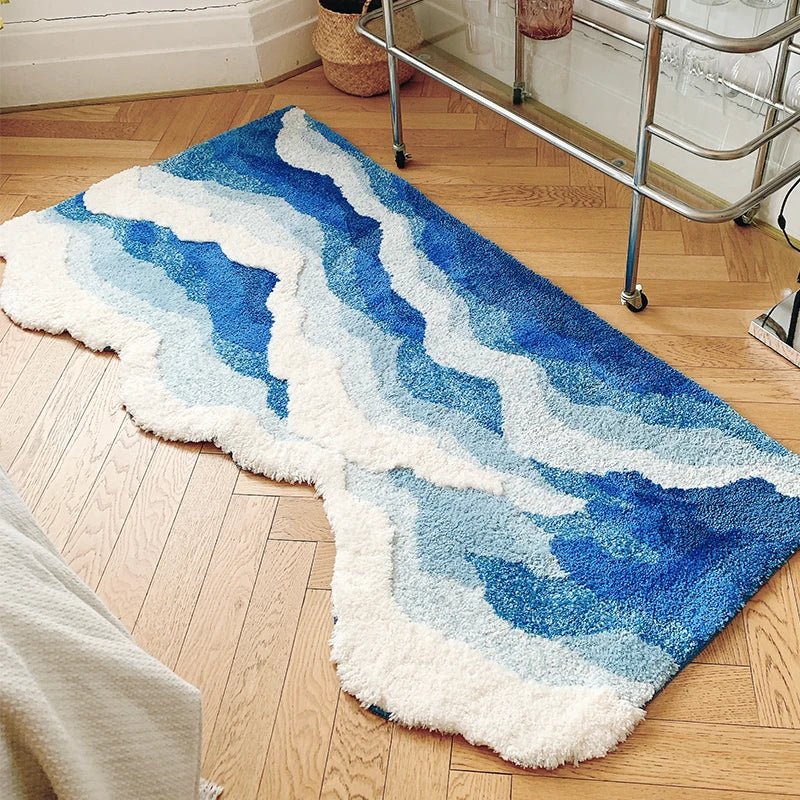 Aesthetic Tufted Ocean Wave Bedroom Rug: Serene & Soft - DormVibes