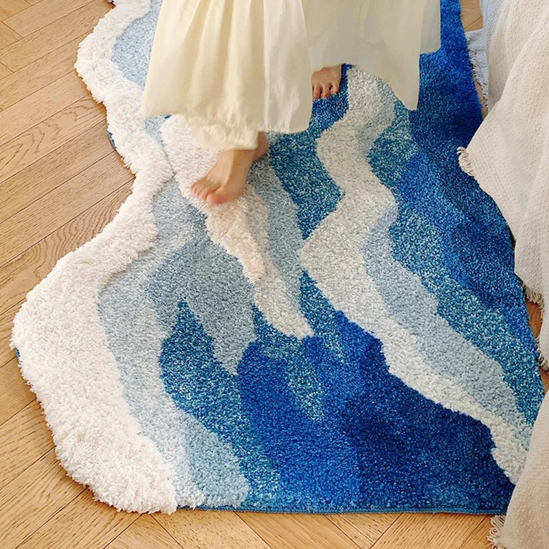 Aesthetic Tufted Ocean Wave Bedroom Rug: Serene & Soft - DormVibes