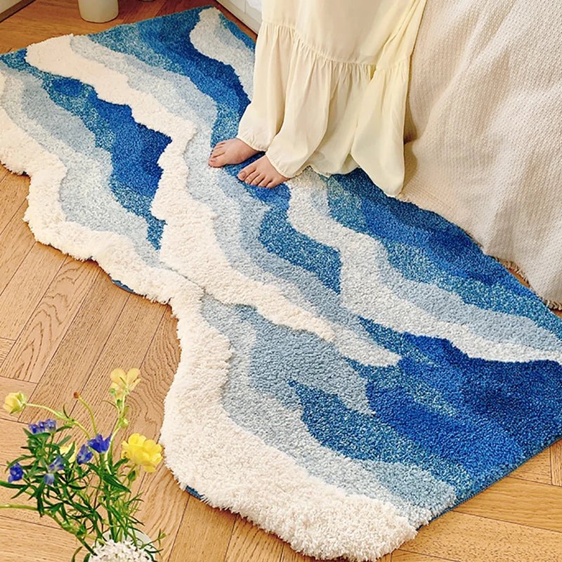 Aesthetic Tufted Ocean Wave Bedroom Rug: Serene & Soft - DormVibes