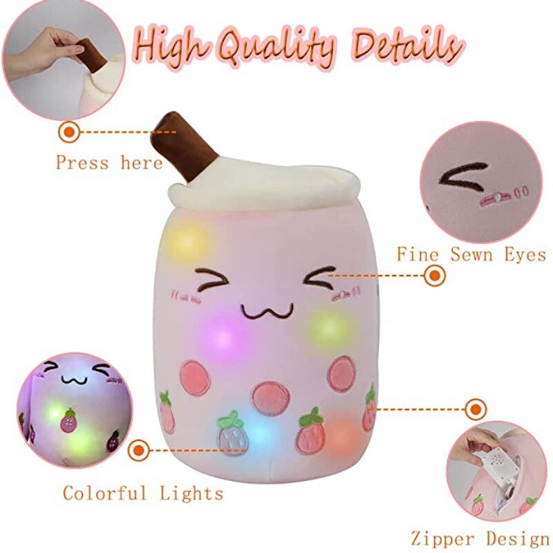 AIXINI Light Up Boba Bubble Tea Plush Pillow Stuffed Toy with LED Co DormVibes