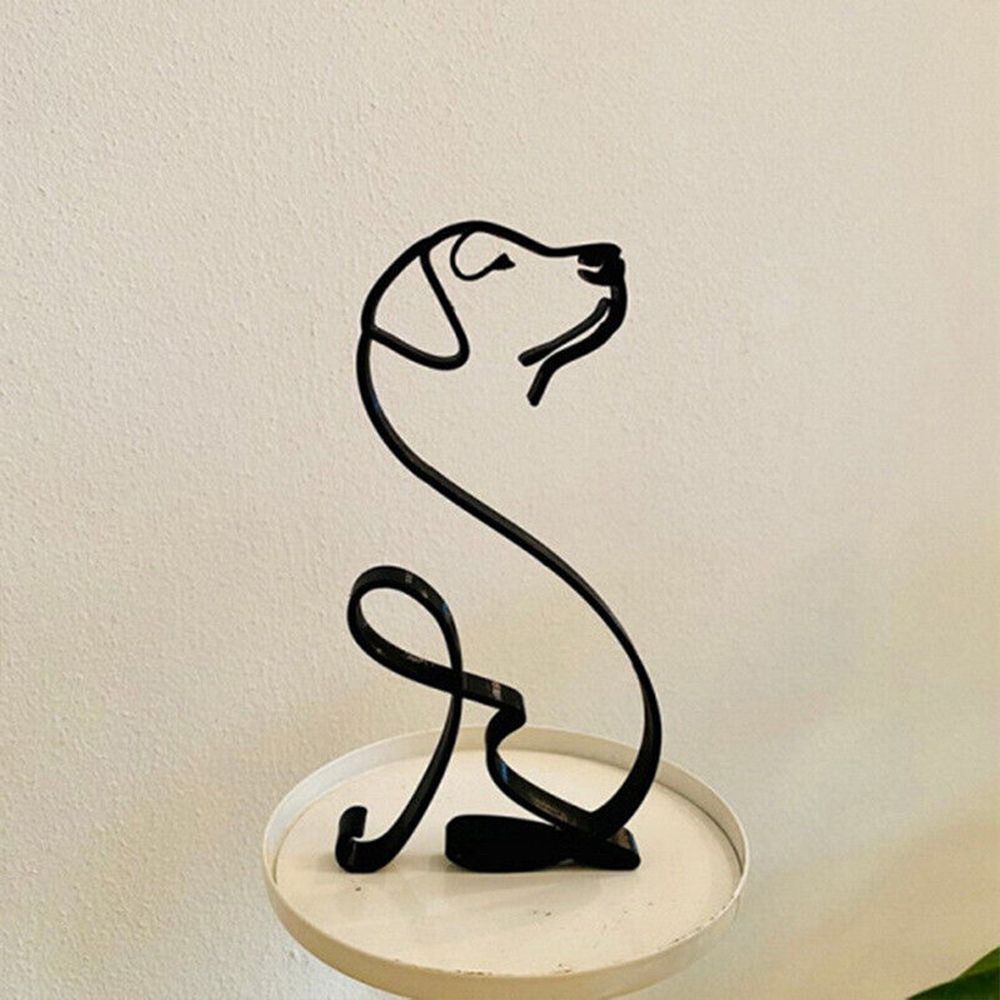 Animal Art Iron Sculpture Retro Metal Black Lines Cat Dog Desk Ornament - DormVibes