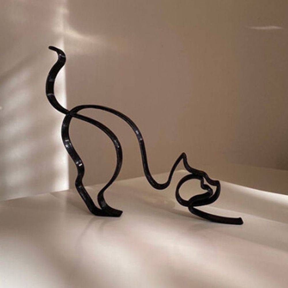 Animal Art Iron Sculpture Retro Metal Black Lines Cat Dog Desk Ornament - DormVibes