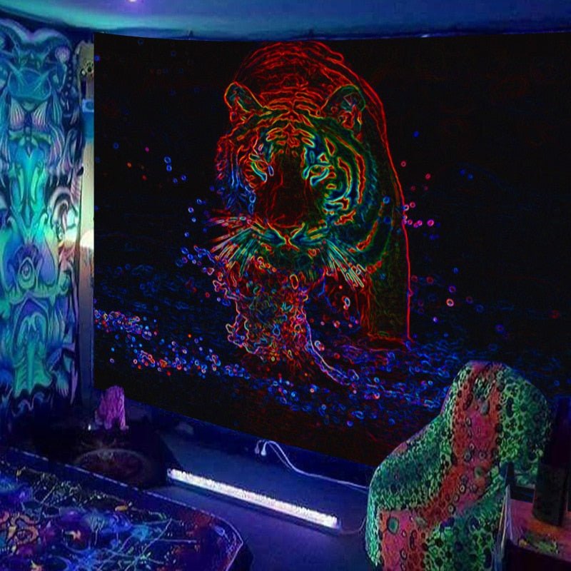 Animal Tiger Trippy Blacklight Tapestry - DormVibes