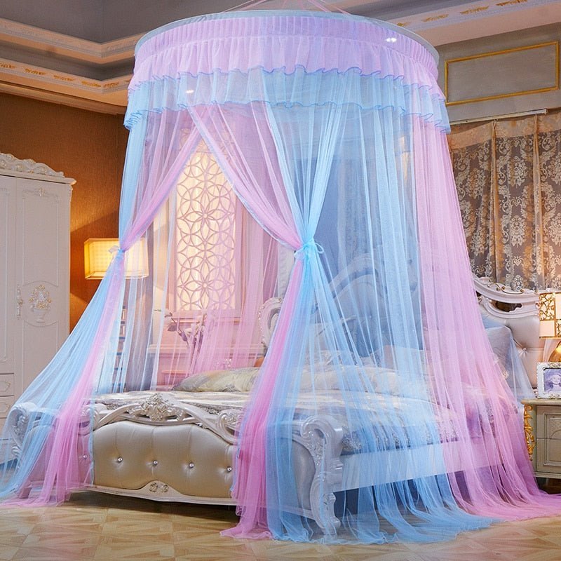 Beautiful Princess Bed Canopy Tent Curtain with Fairy Lace and Double Colors for an Enchanted Bedroom - DormVibes