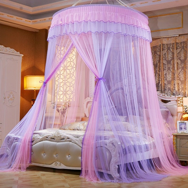 Beautiful Princess Bed Canopy Tent Curtain with Fairy Lace and Double Colors for an Enchanted Bedroom - DormVibes