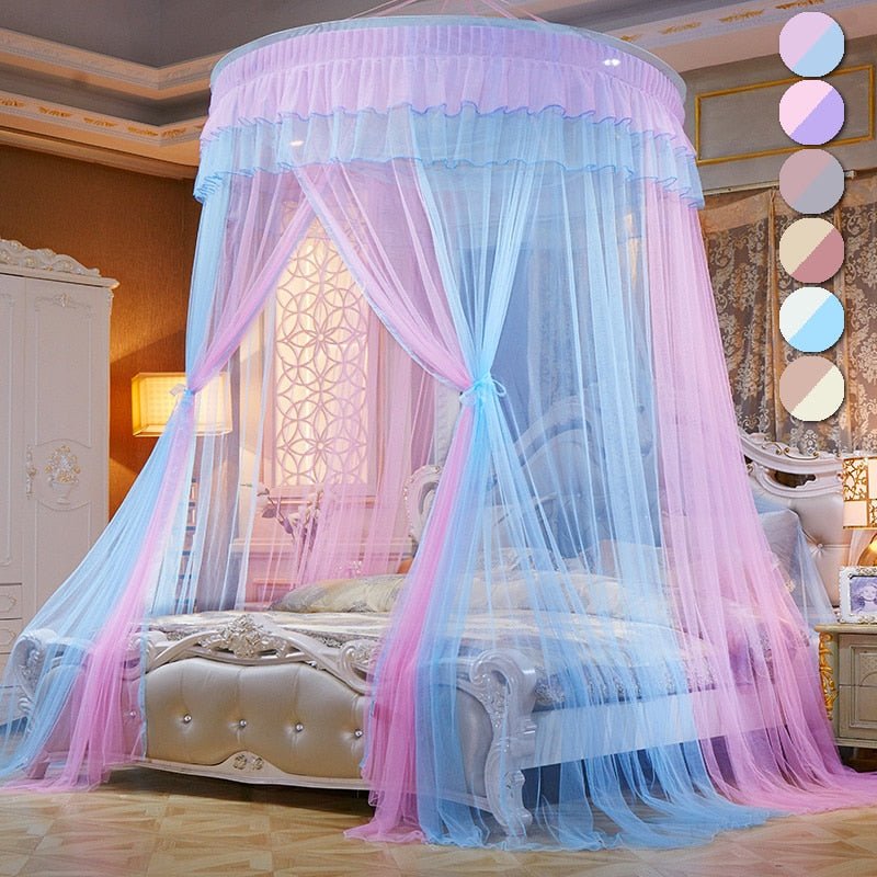 Beautiful Princess Bed Canopy Tent Curtain with Fairy Lace and Double Colors for an Enchanted Bedroom - DormVibes