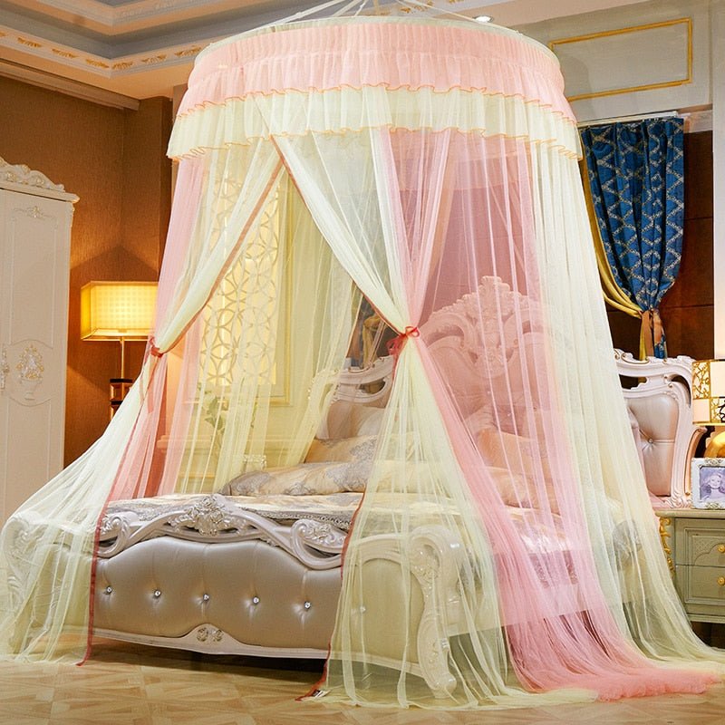 Beautiful Princess Bed Canopy Tent Curtain with Fairy Lace and Double Colors for an Enchanted Bedroom - DormVibes