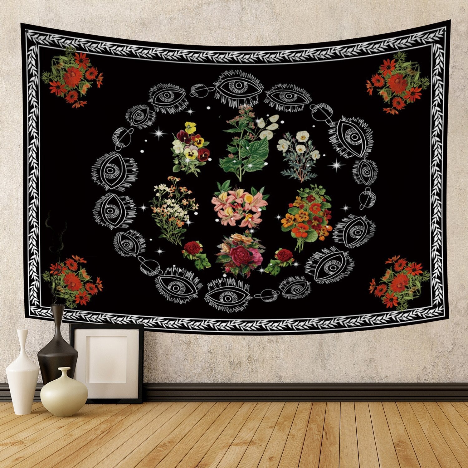 Black floral 2025 tapestry