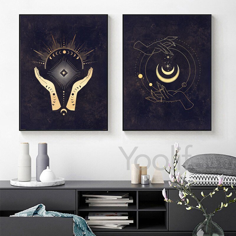 Black Gold Moon Sun Wall Art - DormVibes