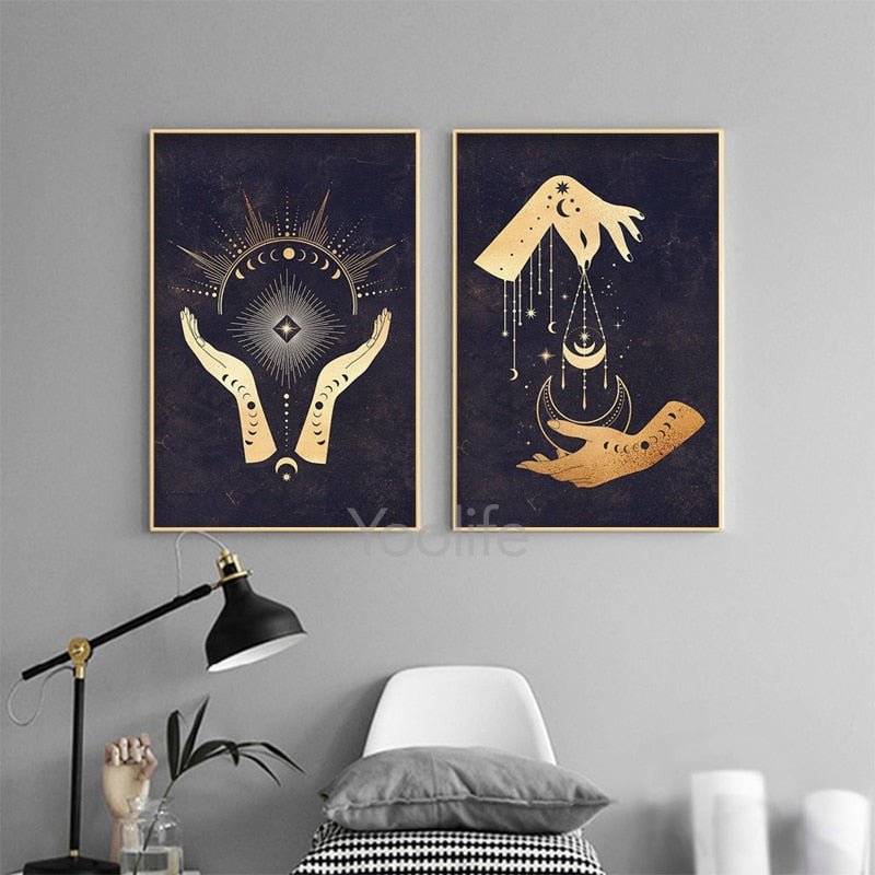 Black Gold Moon Sun Wall Art - DormVibes