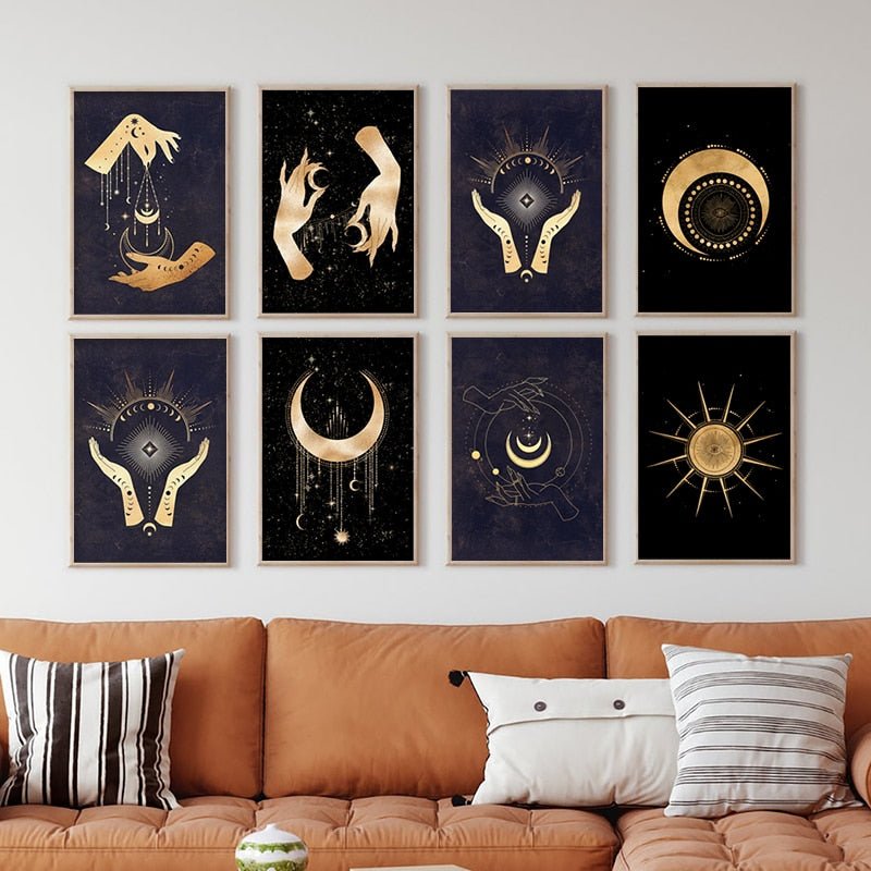 Black Gold Moon Sun Wall Art - DormVibes