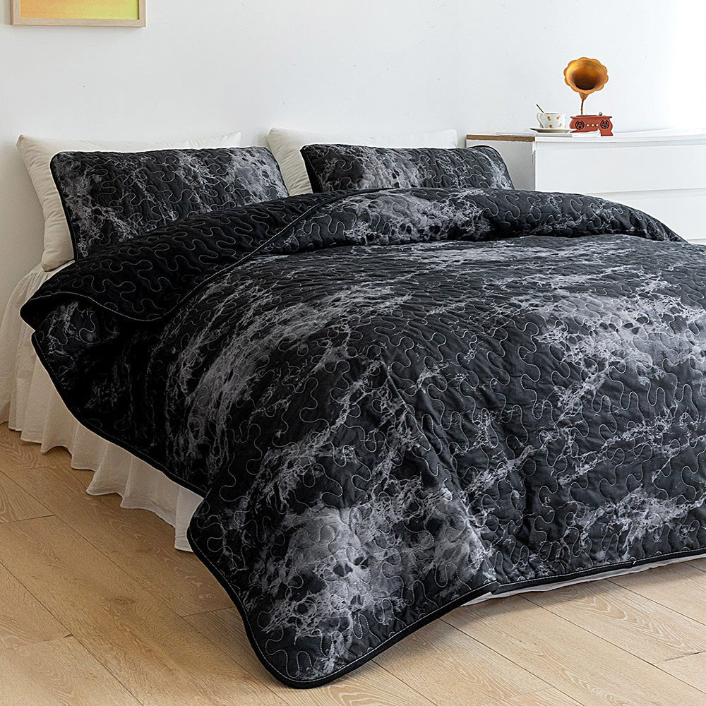 Black Marble Bedspread Set - DormVibes