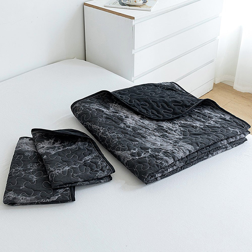 Black Marble Bedspread Set - DormVibes