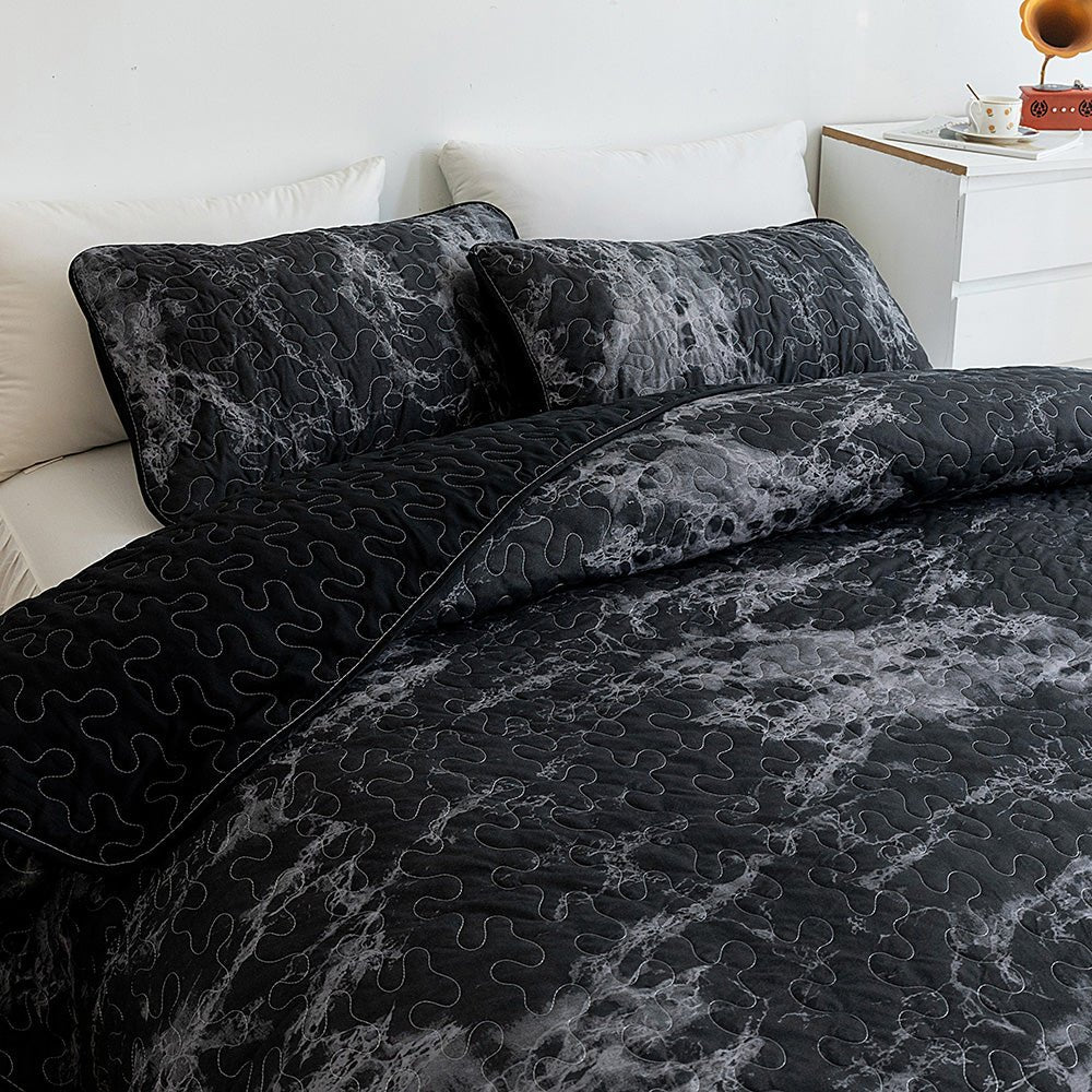 Black Marble Bedspread Set - DormVibes