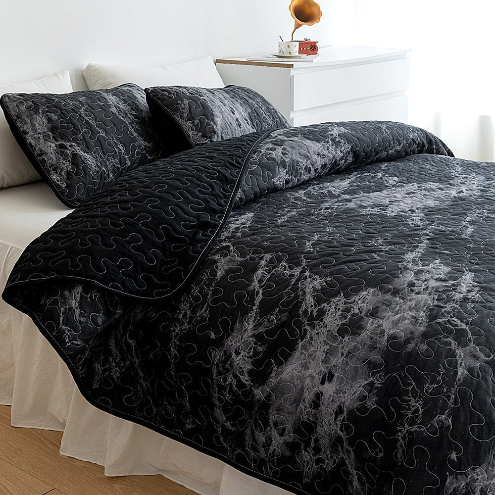 Black Marble Bedspread Set - DormVibes