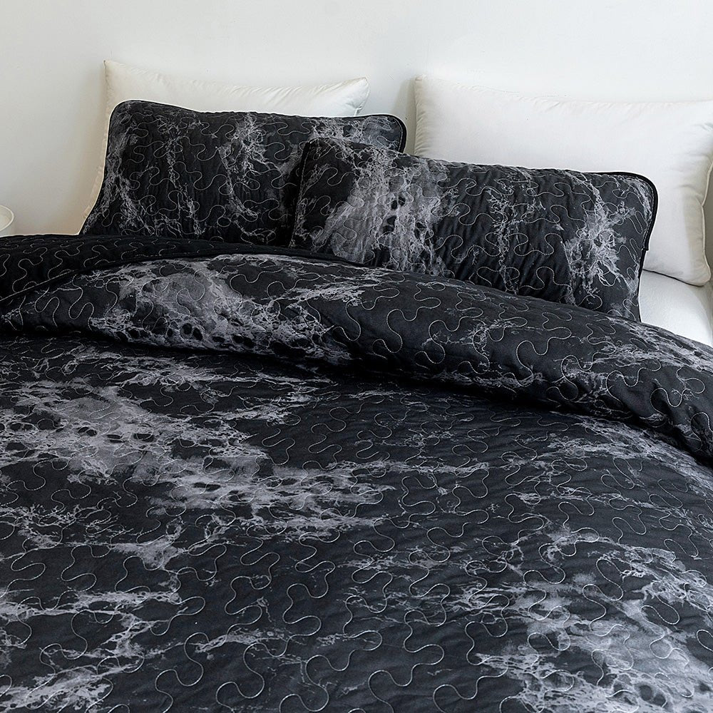 Black Marble Bedspread Set - DormVibes