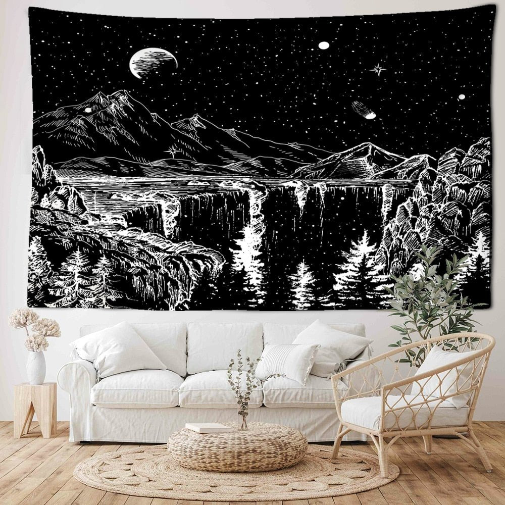 Black Starry Sky Tapestry - DormVibes