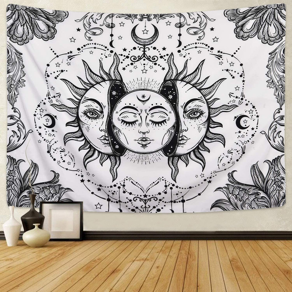 Black & White Moon Sun Tapestry - DormVibes