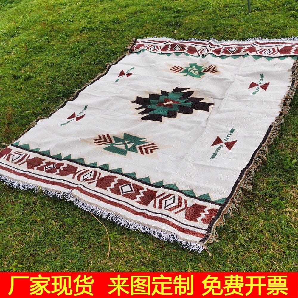 Bohemian Line Blanket: Multifunctional Full-Cover Chenille Blanket with Geometric Patterns, Anti-Pilling Pastoral Style for Outdoor Picnics, Camping, and Sofa Cover - DormVibes