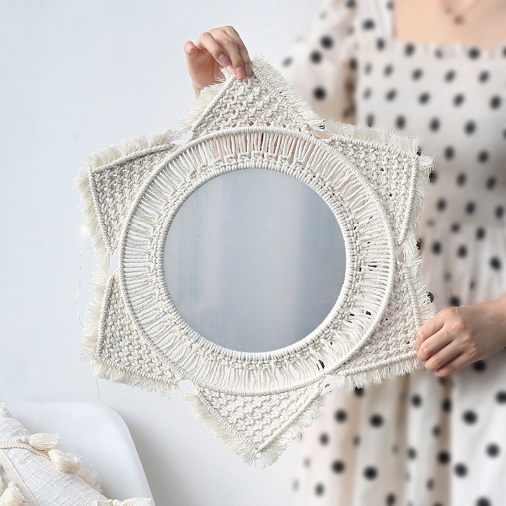 Boho Aesthetic Macrame Mirror - DormVibes