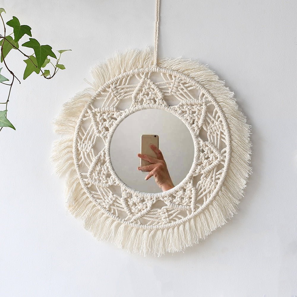 Boho Aesthetic Macrame Mirror - DormVibes