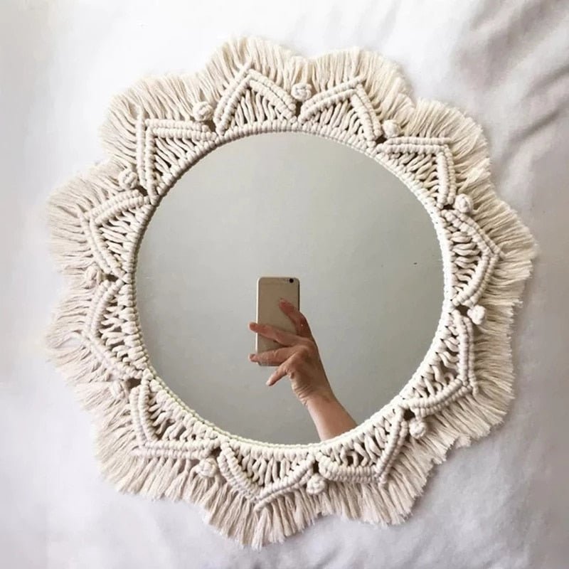 Boho Aesthetic Macrame Mirror - DormVibes